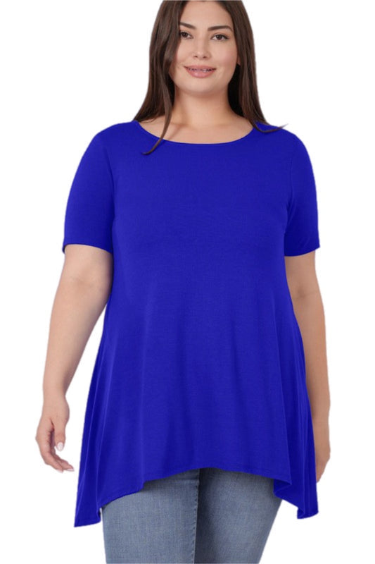 Zenana Bright Blue Shark Bite Top