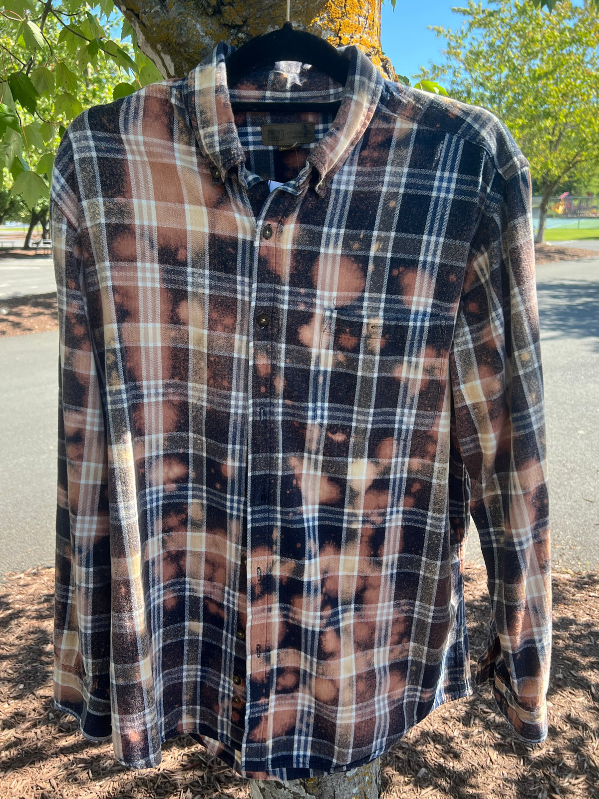 Upcycled Flannel - Sweet Raccoon Bleach Art