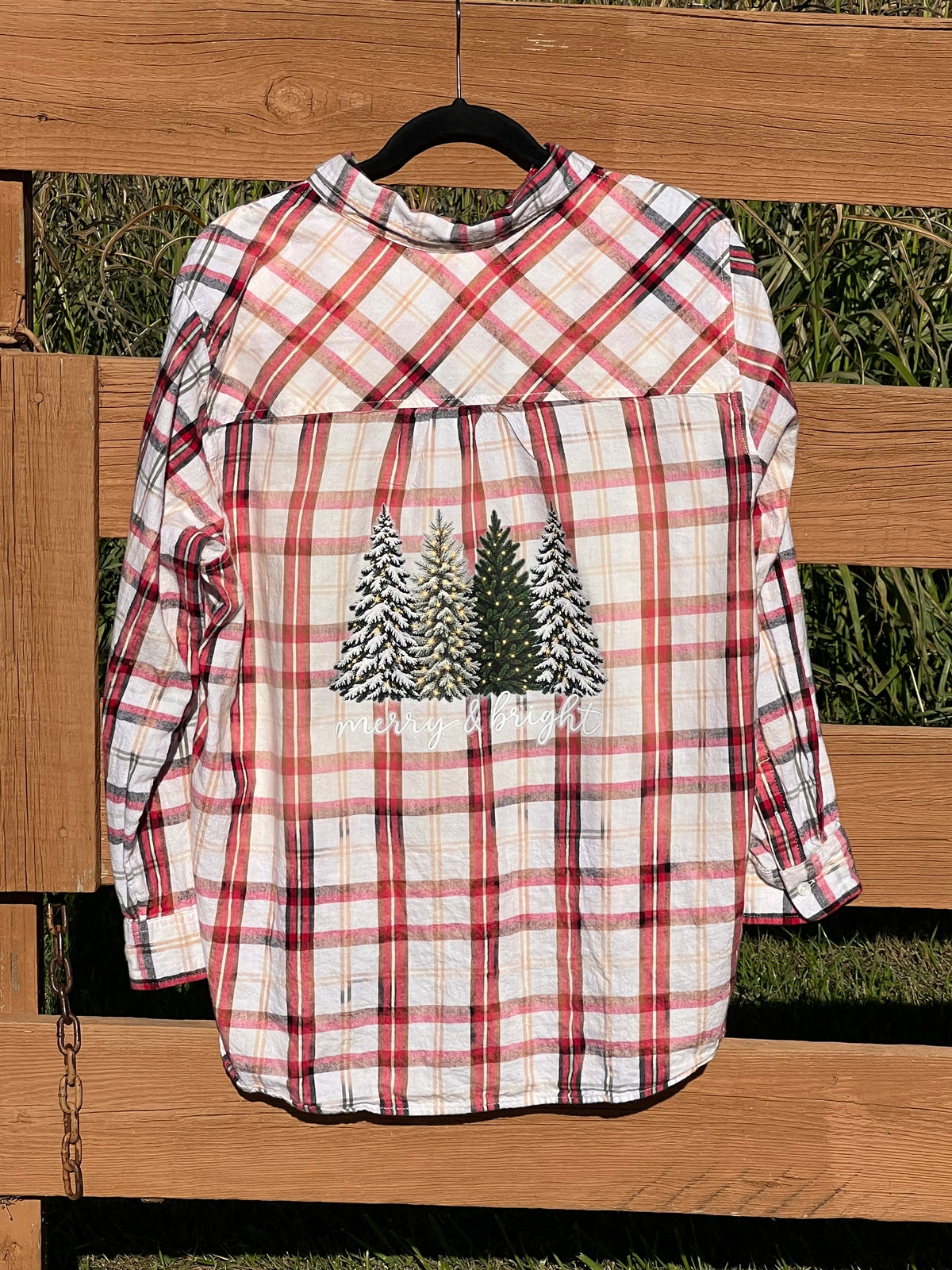 Whimsical Evergreen Trees Upcycled Flannel - Women’s 2XL