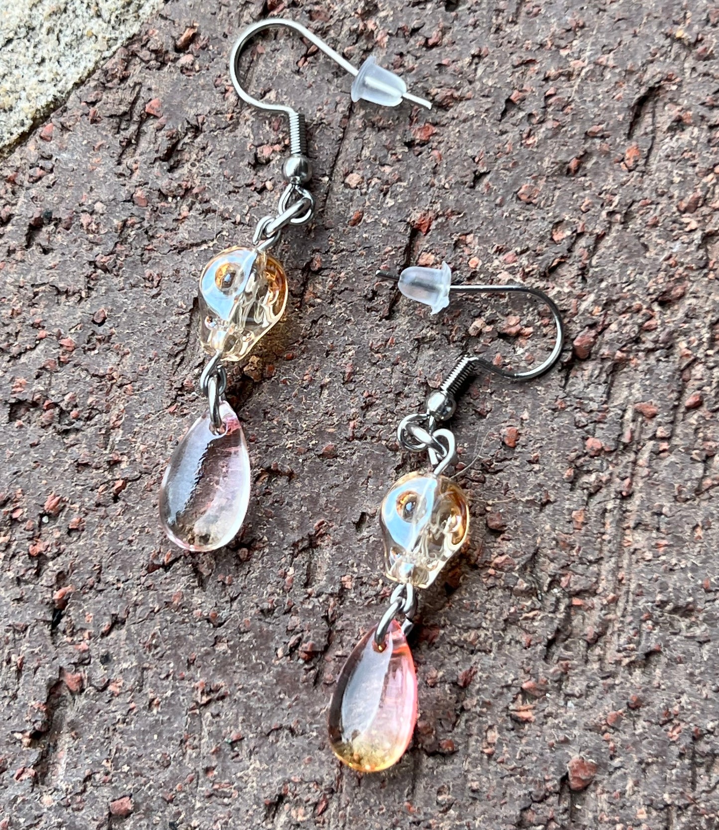 Handmade Earrings Champagne Skulls