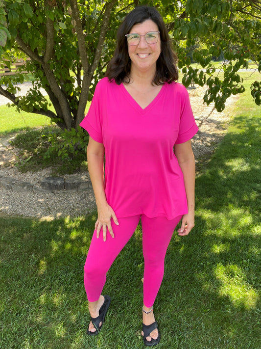 Zenana Hot Pink Top & Legging Set - Super Soft Microfiber
