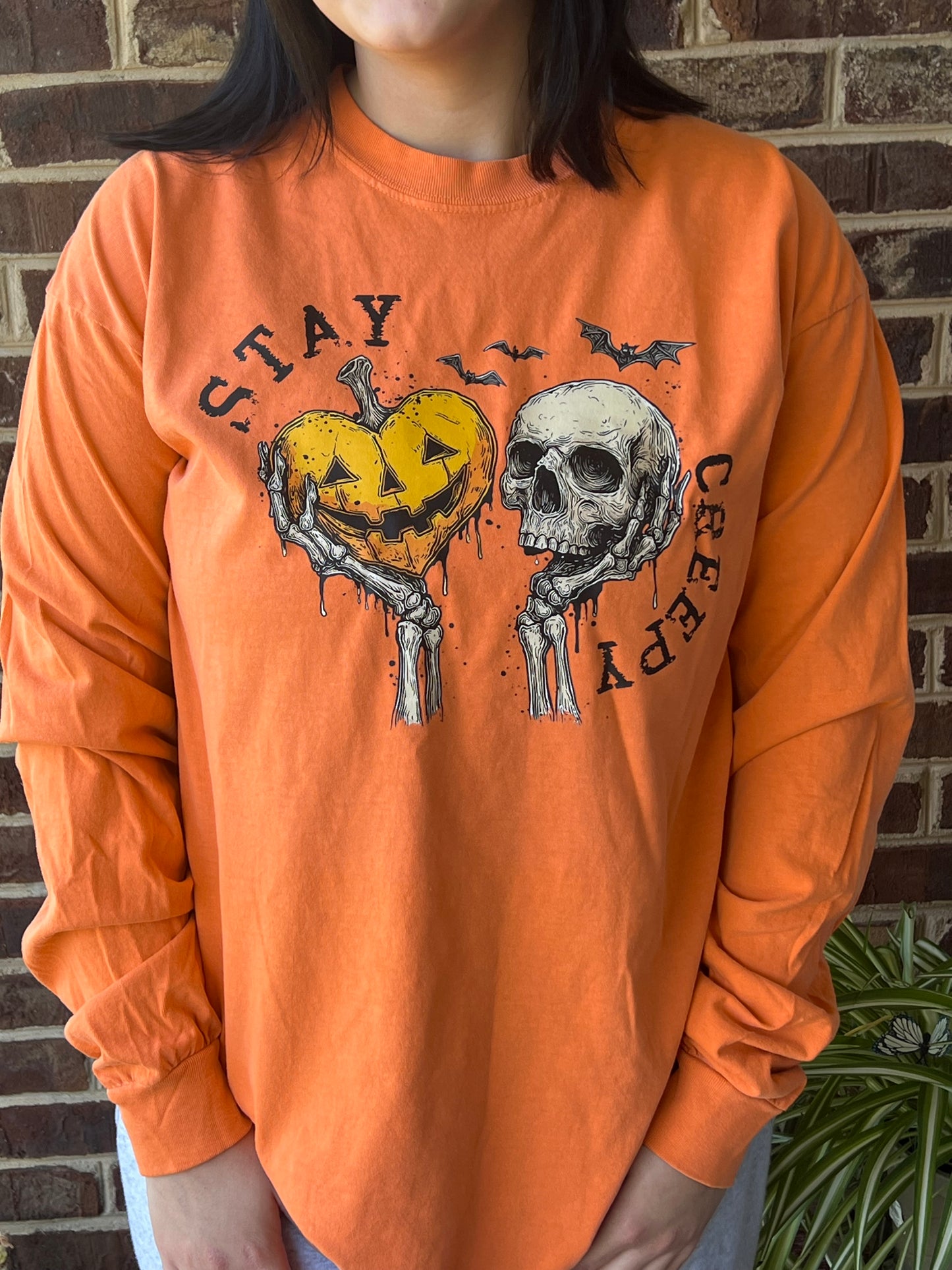 Stay Creepy Jack-O-Lantern & Skull Handmade Long Sleeve T-Shirt