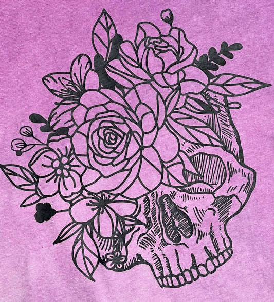 Hand Dyed Floral Skull Custom Made T-Shirt