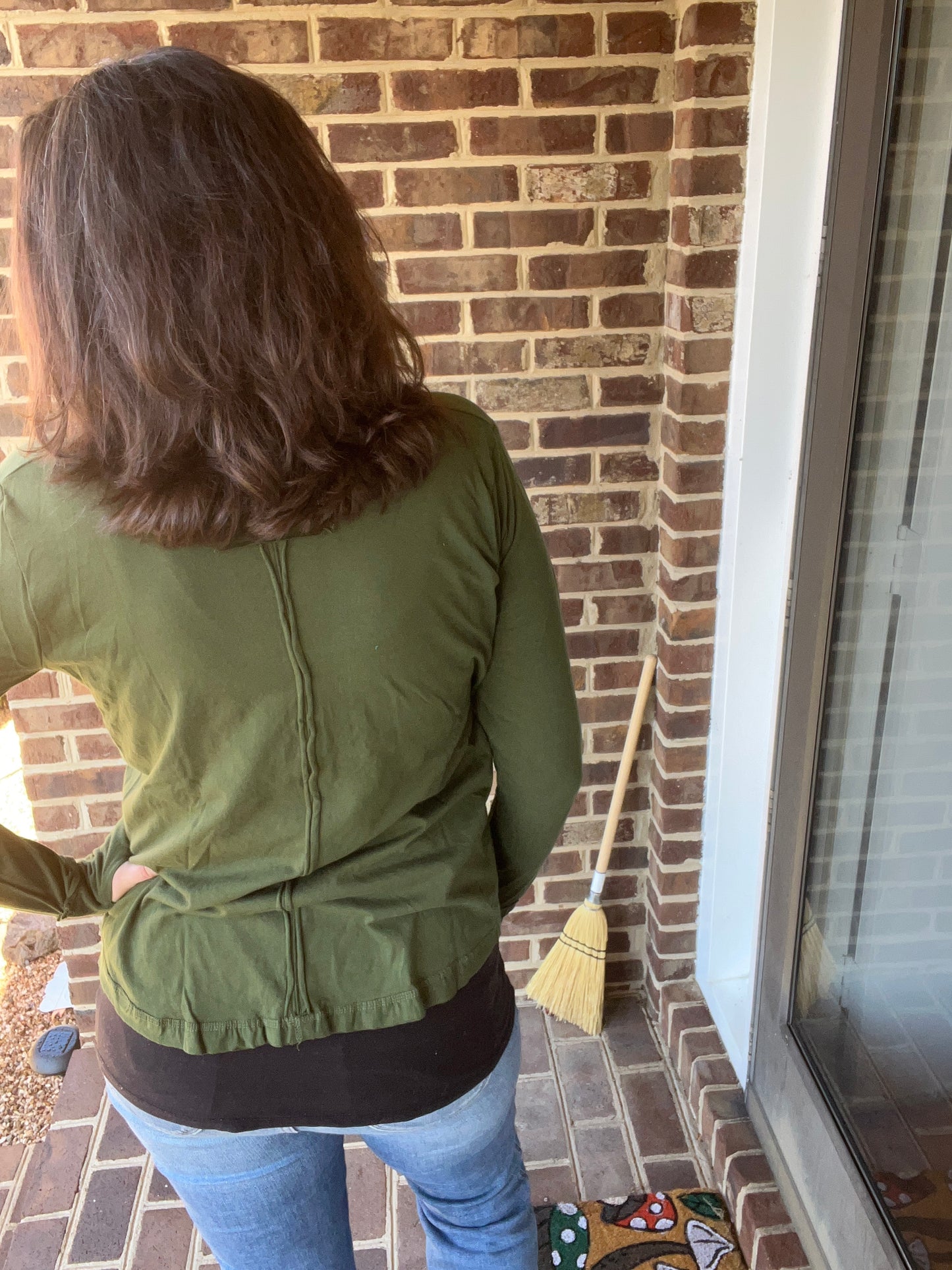 Zenana Cotton Army Green Henley w/ Thumb Holes