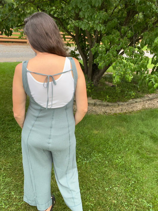 Zenana Ribbed Tie Back Overalls