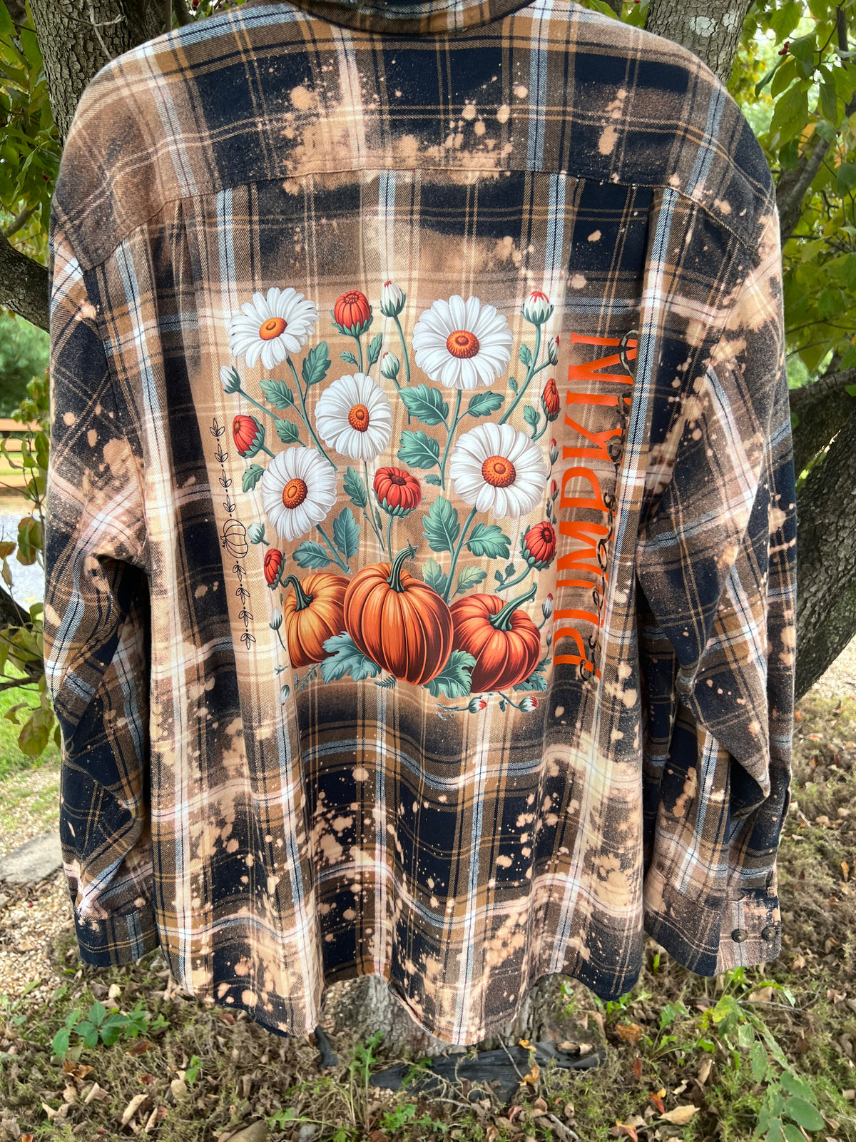 Upcycled Flannel - Pumpkin Season Bleach Art - Men’s 2XL