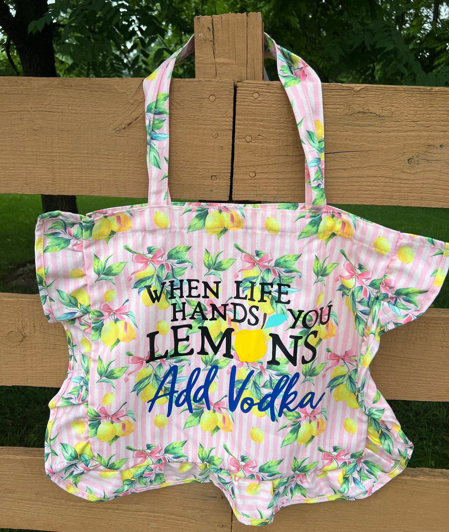When Life Hands You Lemons, Add Vodka Handmade Ruffle Trim Tote Bag