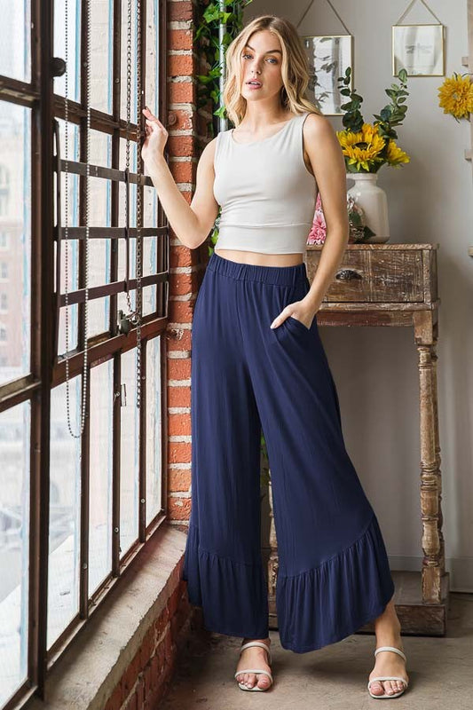 Navy Ruffle Pants w/ Pockets