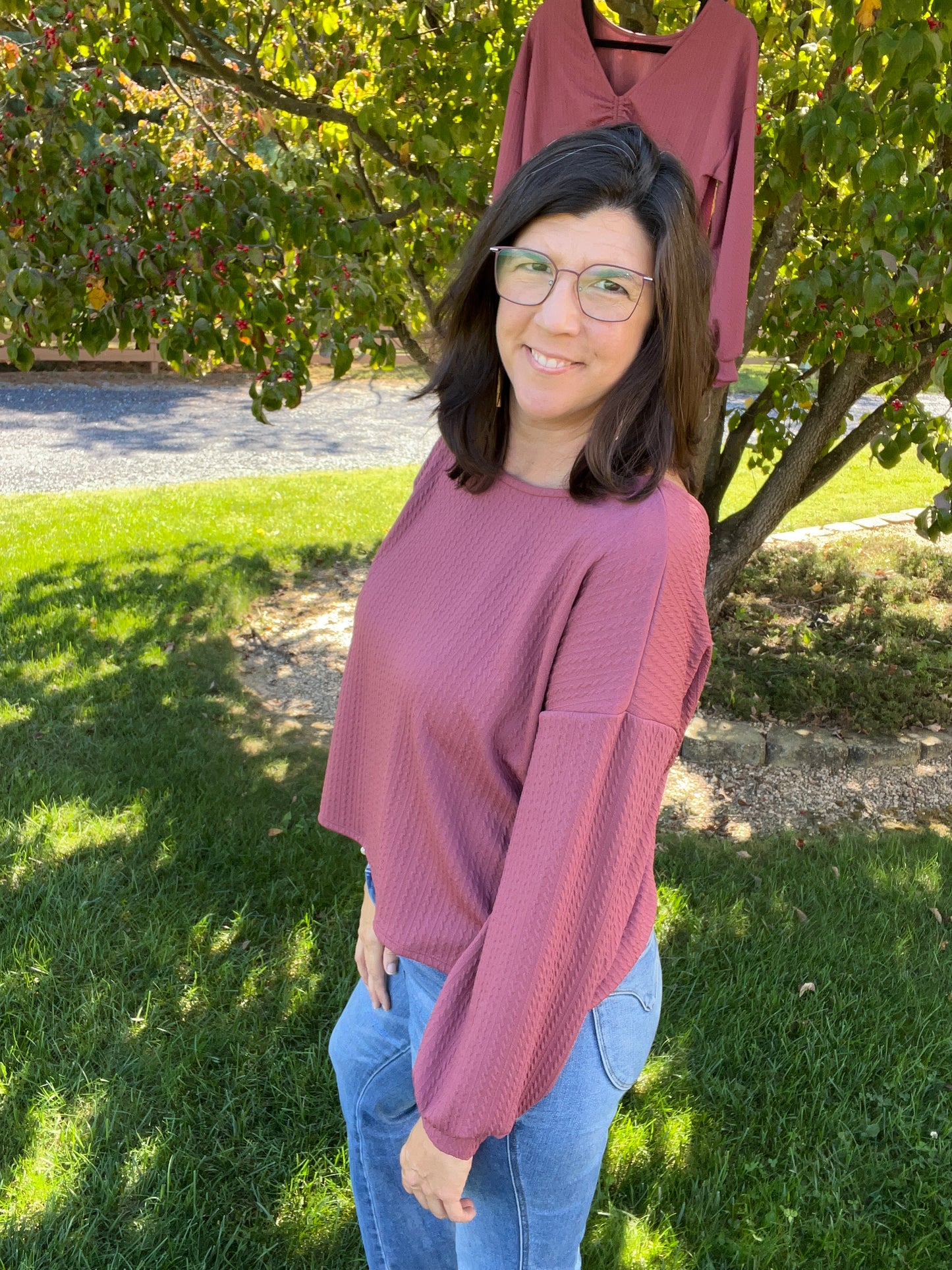 Deep Mauve Back Rouching Top