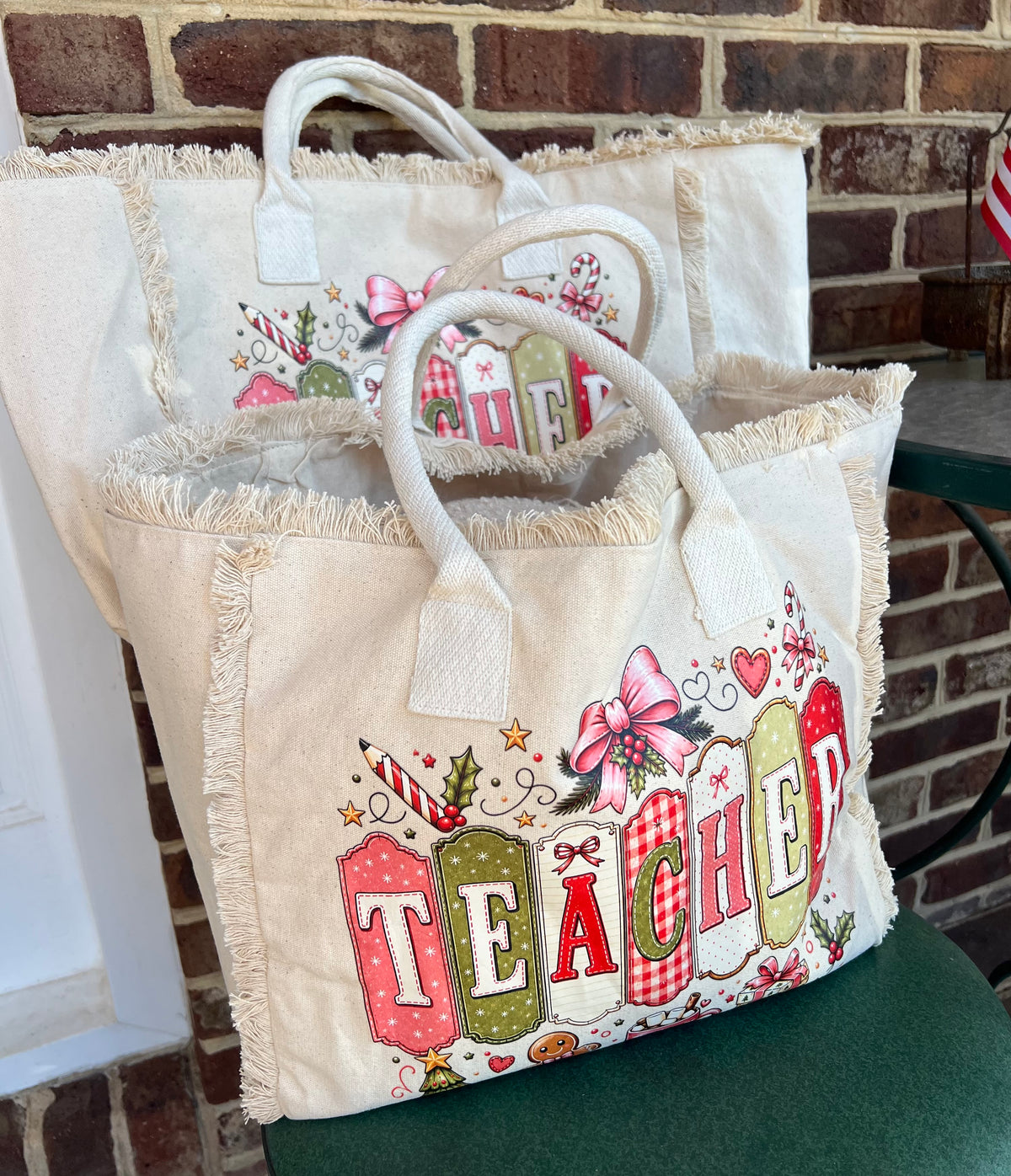 Holiday Fringe Canvas Teacher Tote Bag