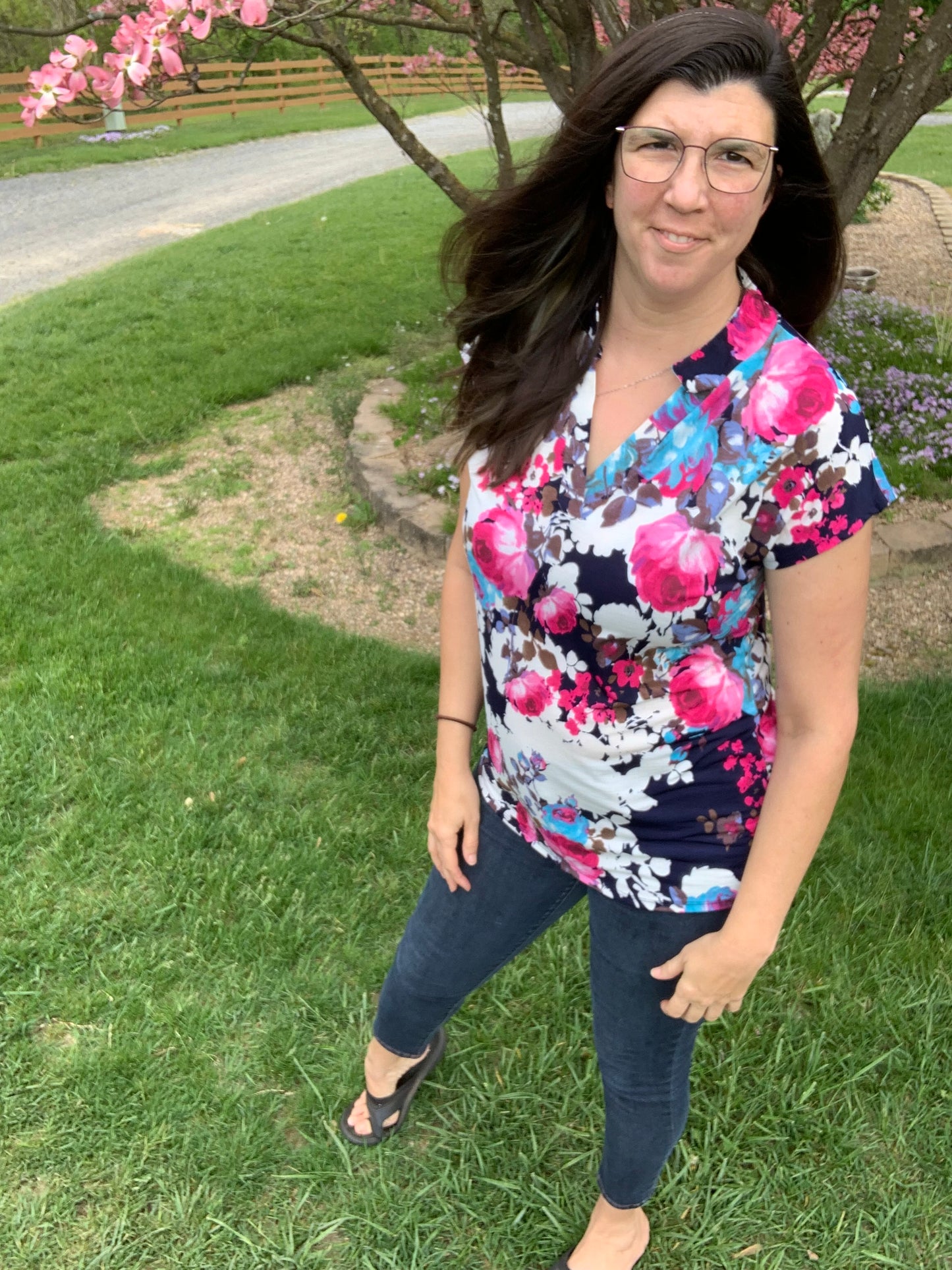 Mandarin Collar Floral Blouse