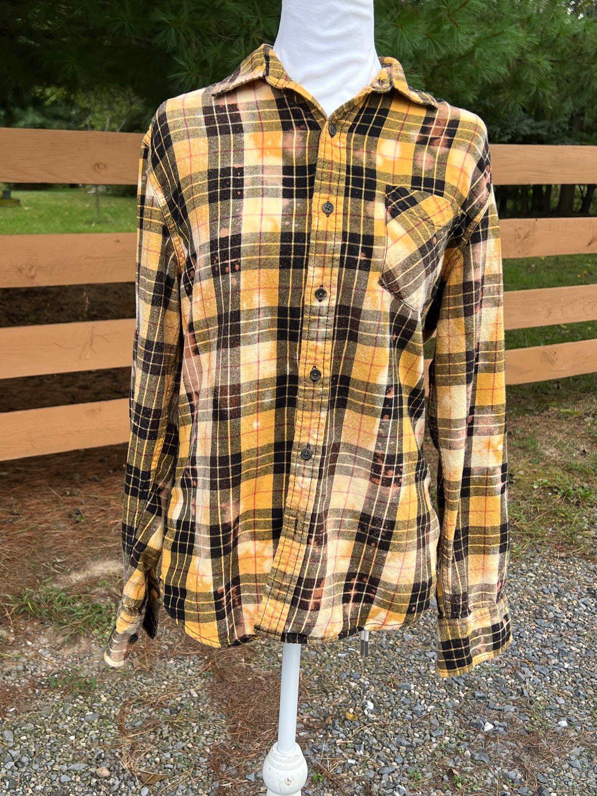 Upcycled Flannel - All Cozy Fall Floral Bleach Art - Men’s Small