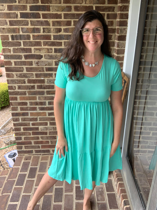 Mint Tiered Dress In Stock