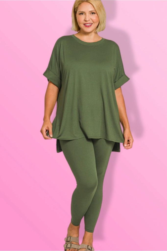 Zenana Army Green Top & Legging Set - Super Soft Microfiber