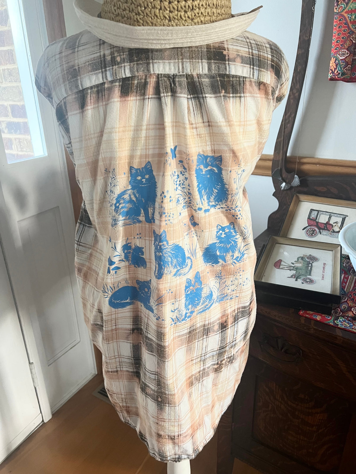 Upcycled Flannel - Fluffy Cats Bleach Art