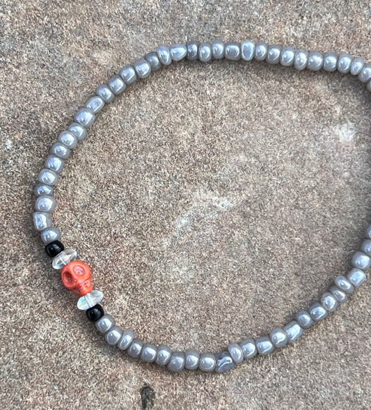 Handmade Orange Halloween Skull Anklet - Medium