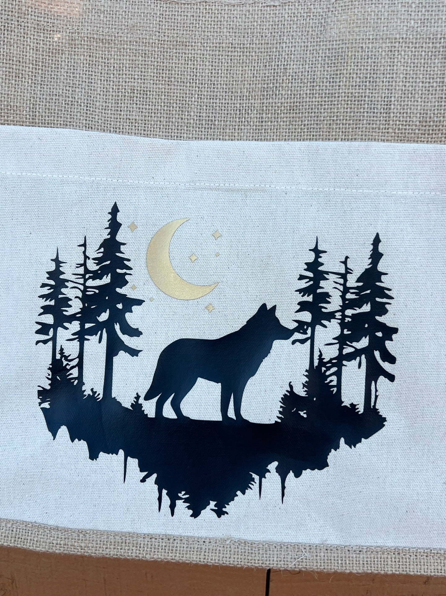 Wolf Lovers Jute & Canvas Tote