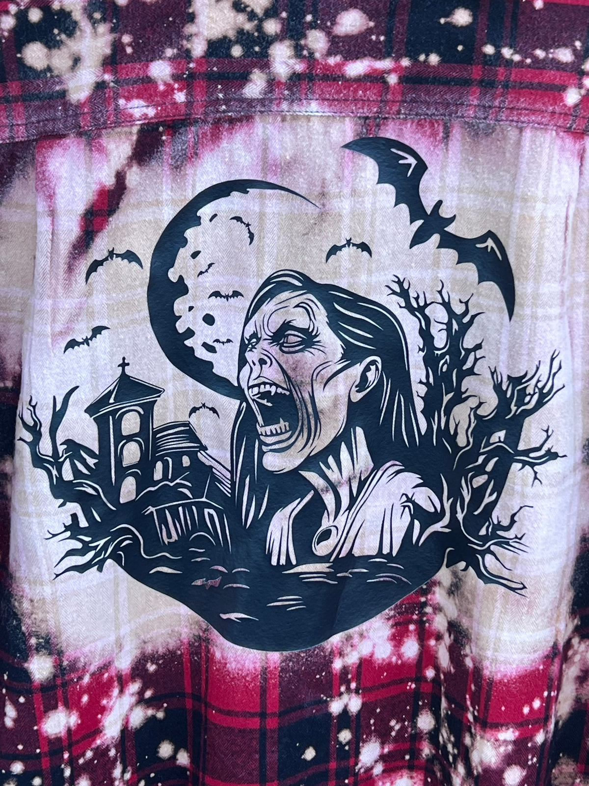 Upcycled Flannel - Vampress Bleach Art - Men’s Large Tall