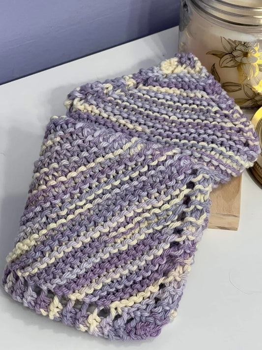 Lilac & Lavender Purple 100% Hand Knit Dish Cloth
