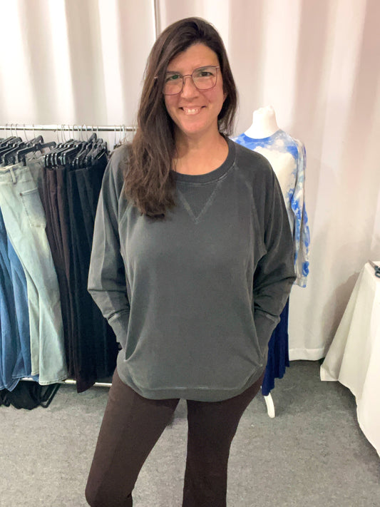 Zenana French Terry Black/Charcoal Pigment Dyed Sweatshirt