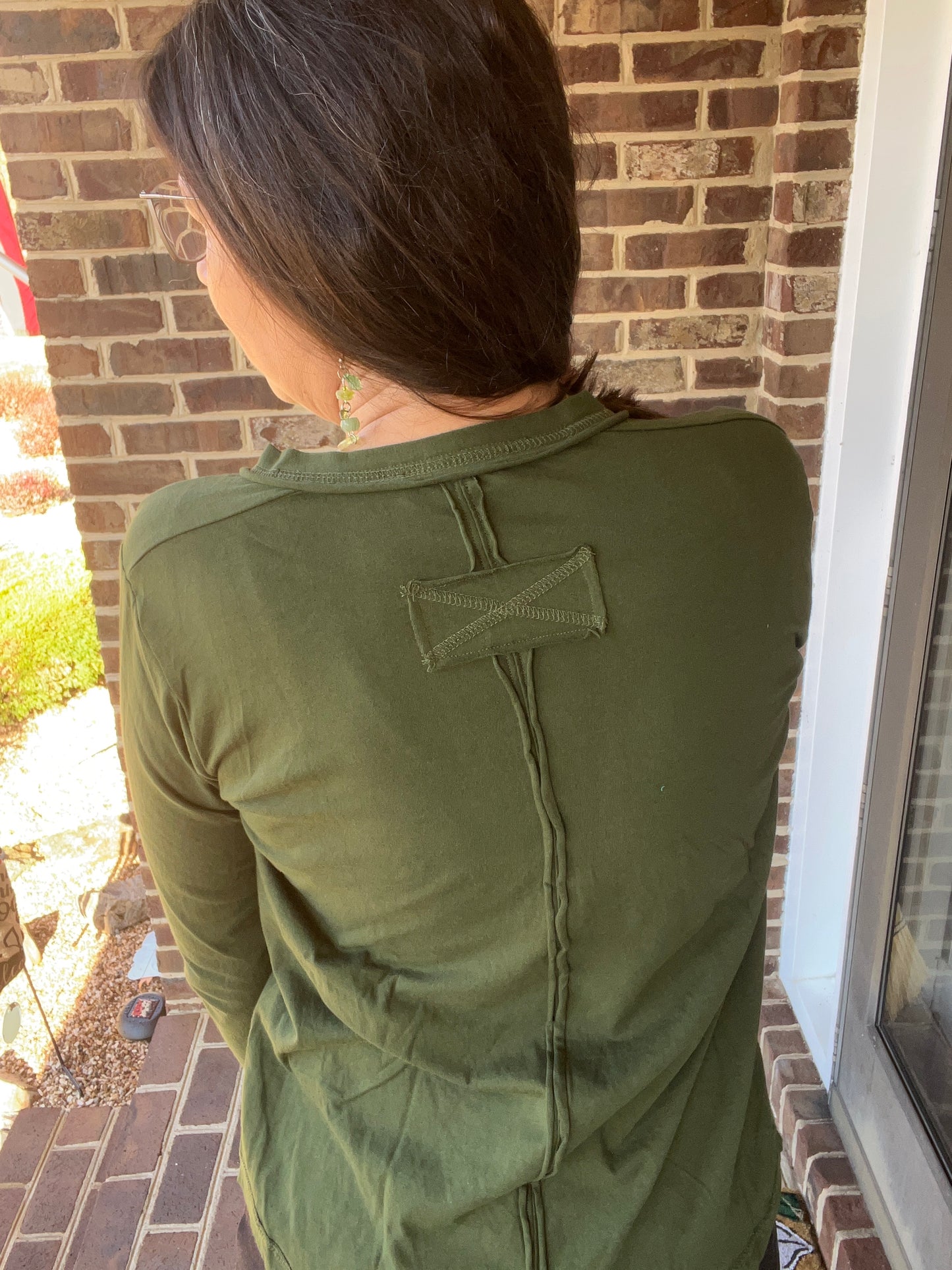 Zenana Cotton Army Green Henley w/ Thumb Holes