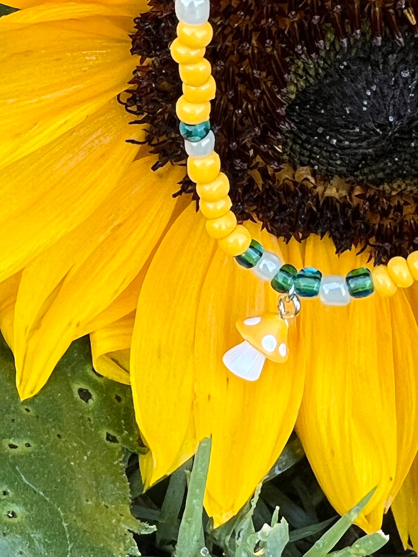 Handmade Yellow & White Mushroom Anklet - Small