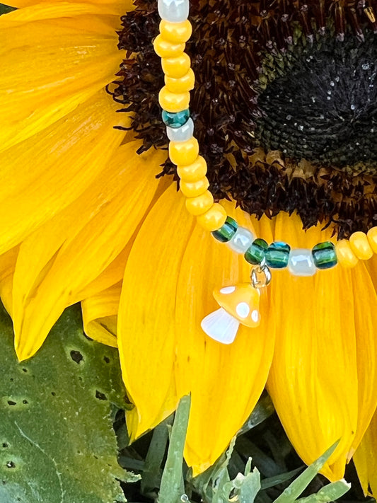 Handmade Yellow & White Mushroom Anklet - Small