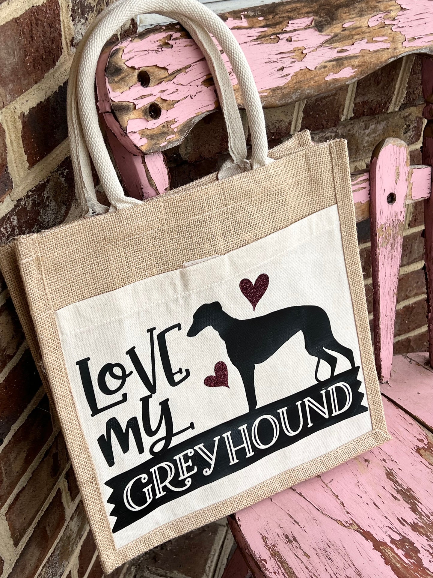 Made to Order Greyhound Lovers Jute & Canvas Tote Bag