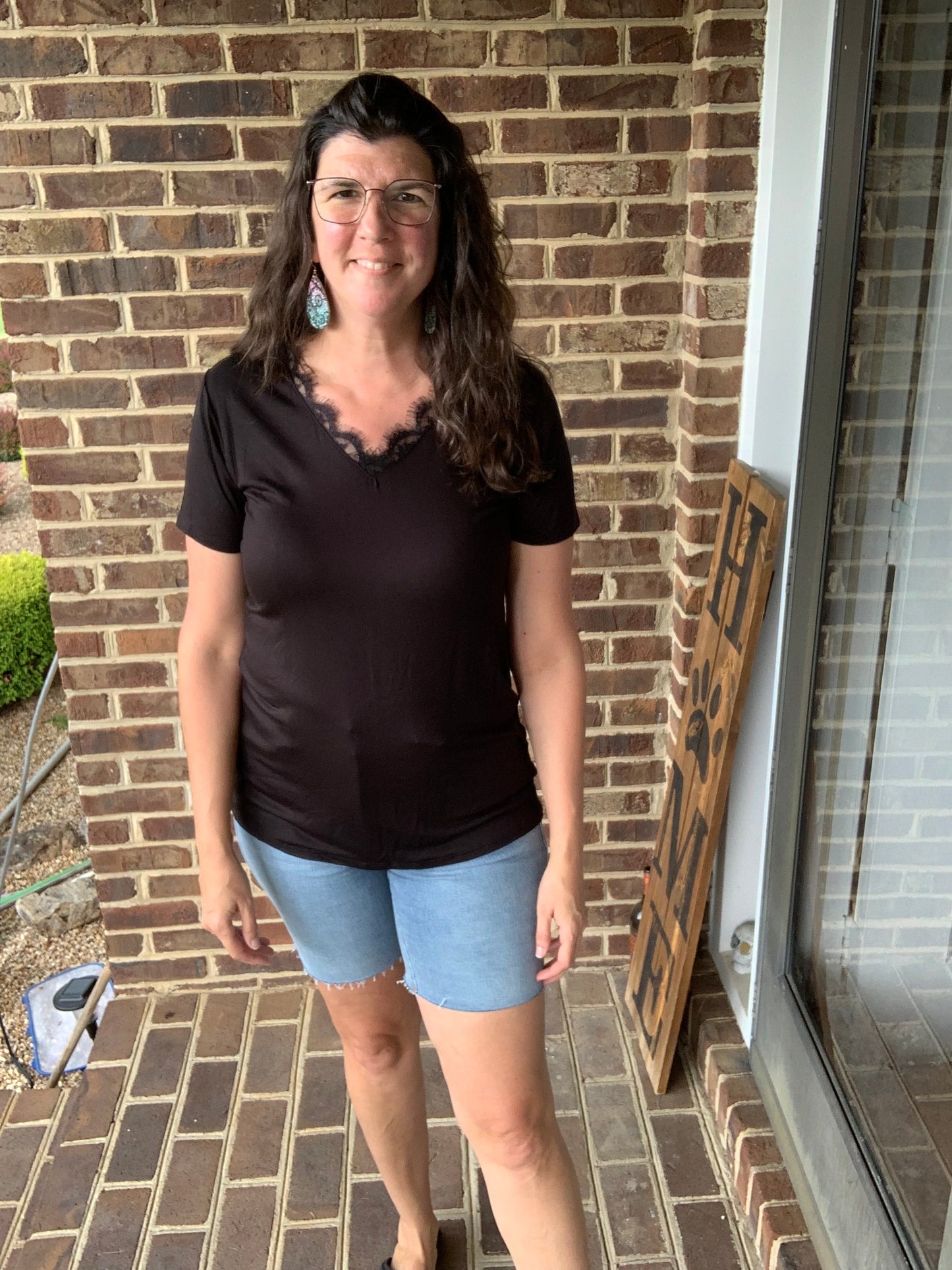 Lace Accented V-Neck Top