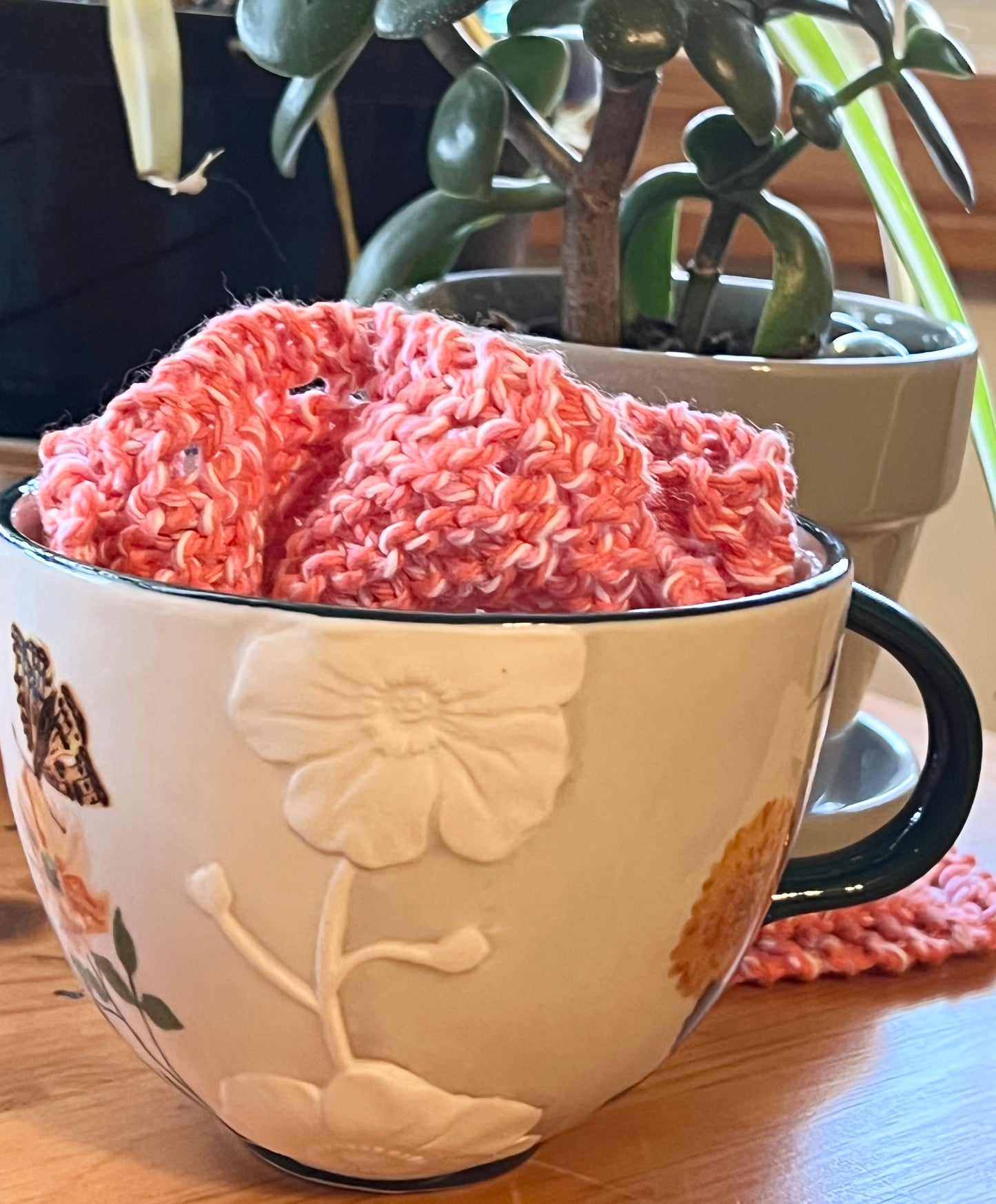 Mod Pink Ombre 109% Cotton Hand Knit Dish Cloth