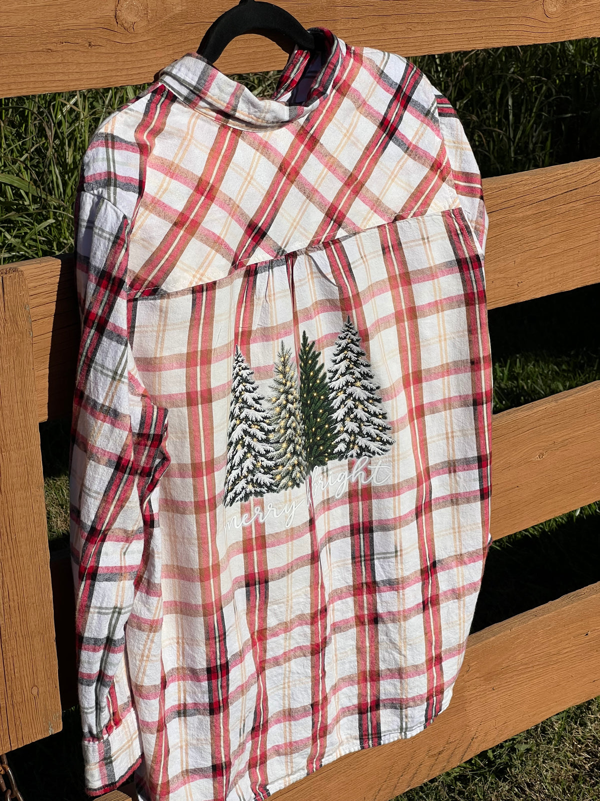 Whimsical Evergreen Trees Upcycled Flannel - Women’s 2XL