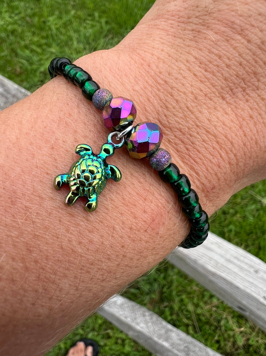 Handmade Oil Spill Sea Turtle Anklet/Bracelet