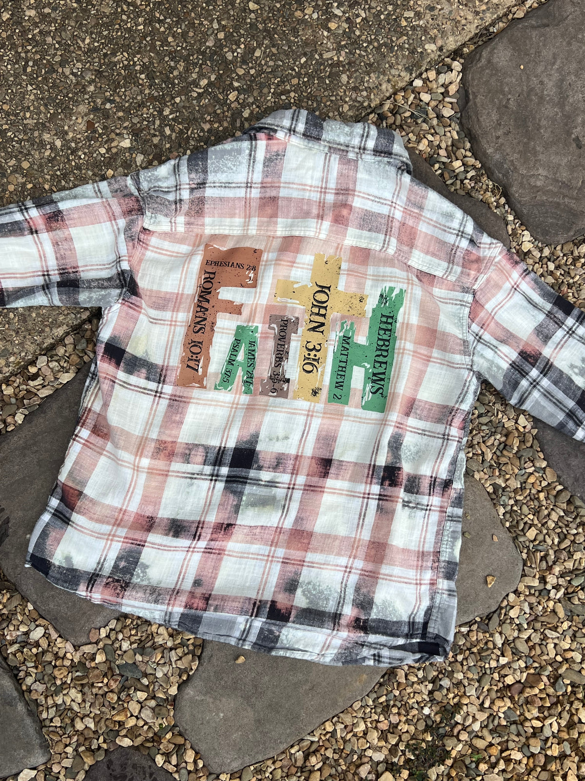 Upcycled Flannel -  FAITH Bleach Art