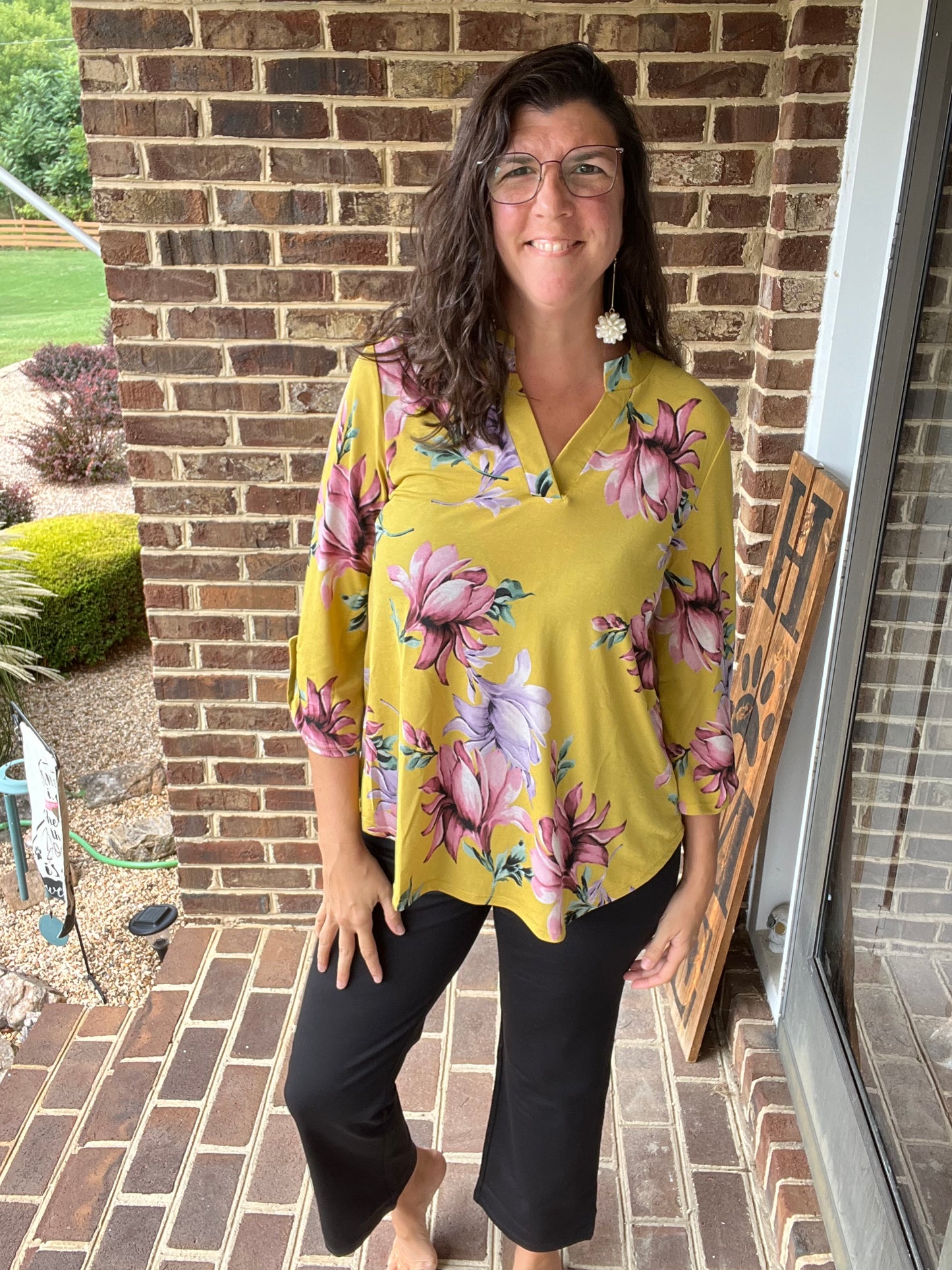 Dear Scarlett Marigold Floral Lizzy 3/4 Sleeve Top