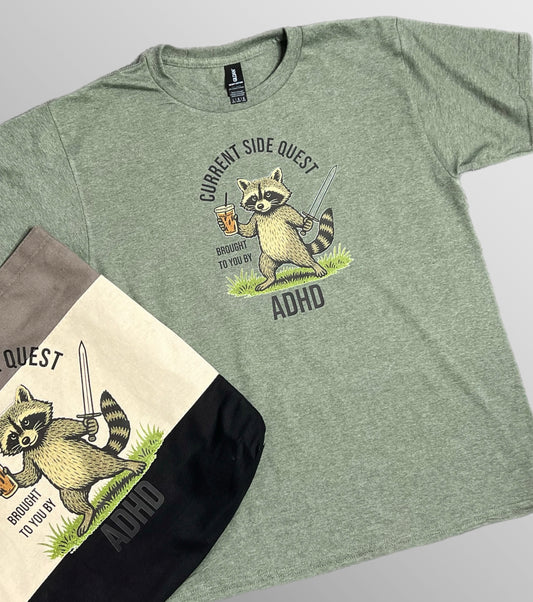 Current Side Quest Brought to you by ADHD Handmade Cotton Youth T-Shirt