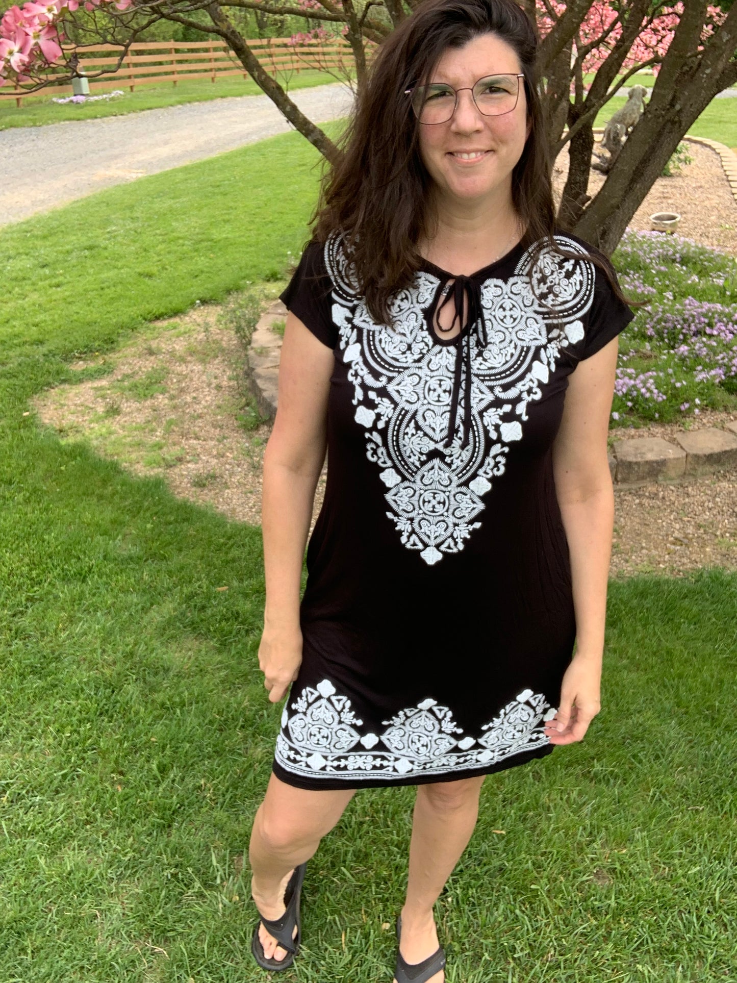 Damask Dress w/ Pockets & Tie Strap