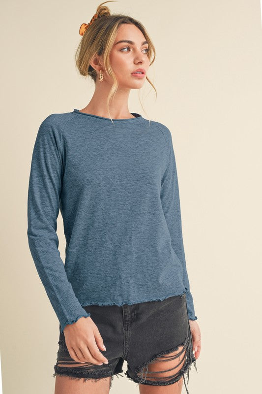 Aemi + Co Raw Hem Button Down Raglan Sleeve Shirt